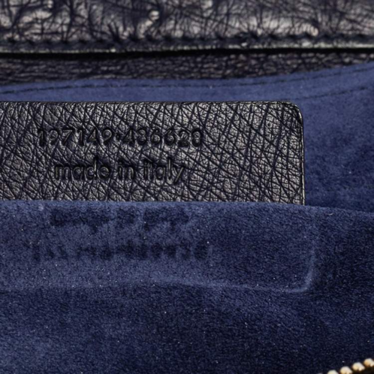 Pre Owned Yves Saint Laurent Navy Blue Ostrich Muse Two Satchel