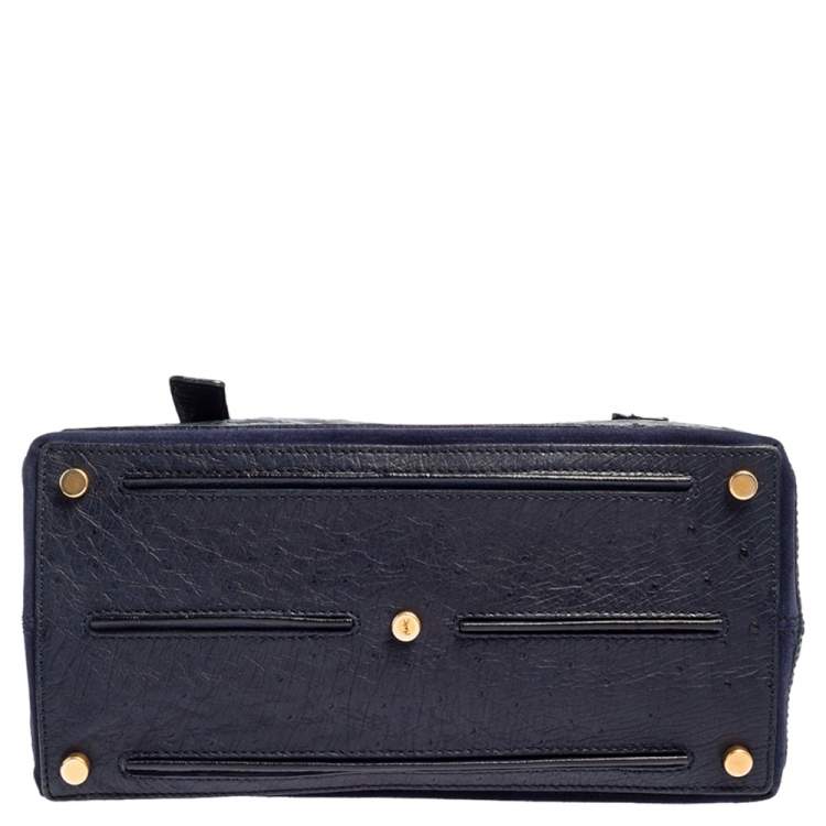 Pre Owned Yves Saint Laurent Navy Blue Ostrich Muse Two Satchel