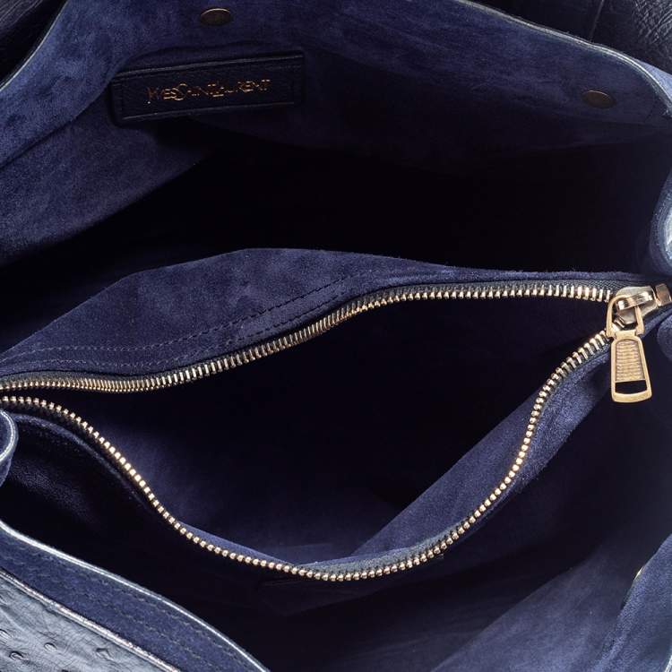 Pre Owned Yves Saint Laurent Navy Blue Ostrich Muse Two Satchel