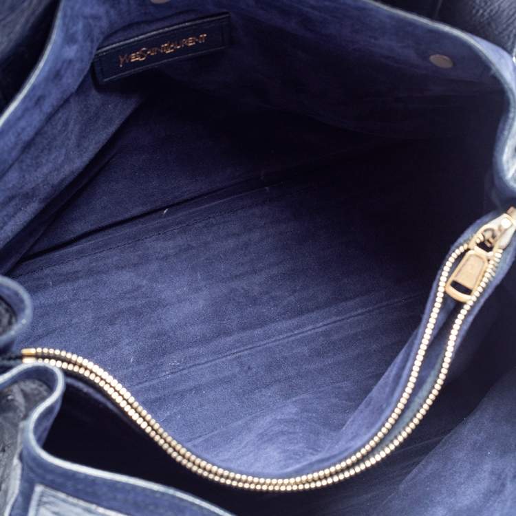 Pre Owned Yves Saint Laurent Navy Blue Ostrich Muse Two Satchel