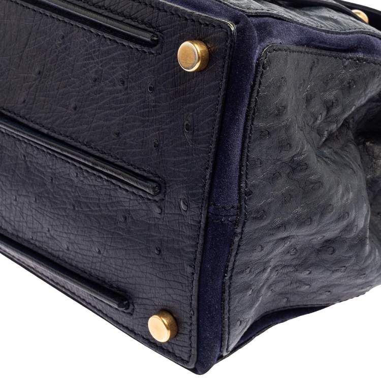 Pre Owned Yves Saint Laurent Navy Blue Ostrich Muse Two Satchel