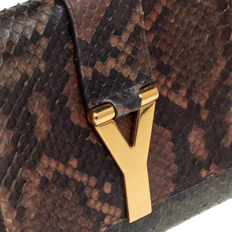 Pre Owned Yves Saint Laurent Brown Python Y-Ligne Clutch