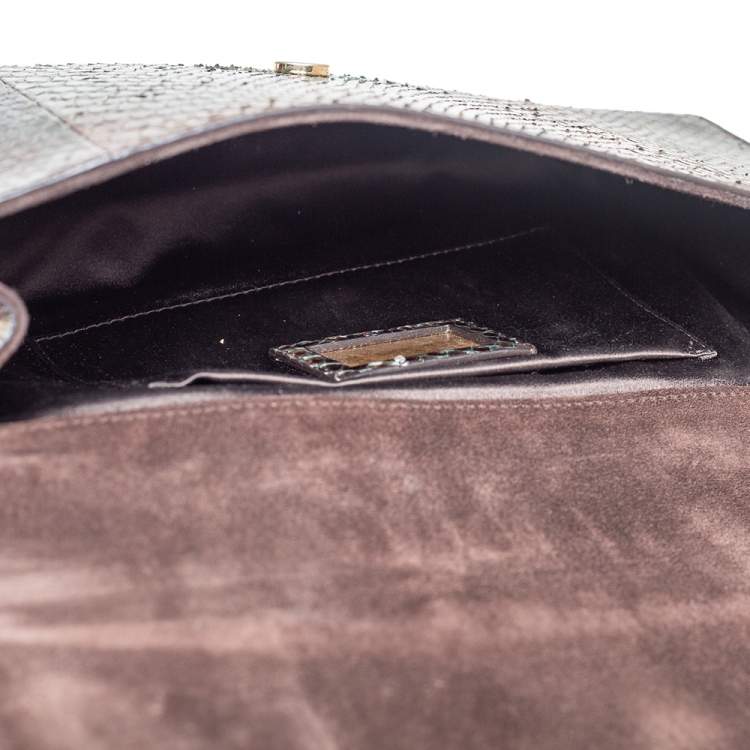 Pre Owned Yves Saint Laurent Brown Python Y-Ligne Clutch