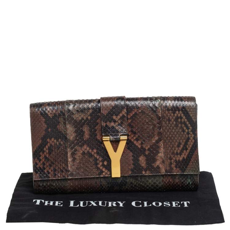 Pre Owned Yves Saint Laurent Brown Python Y-Ligne Clutch