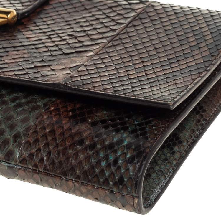 Pre Owned Yves Saint Laurent Brown Python Y-Ligne Clutch