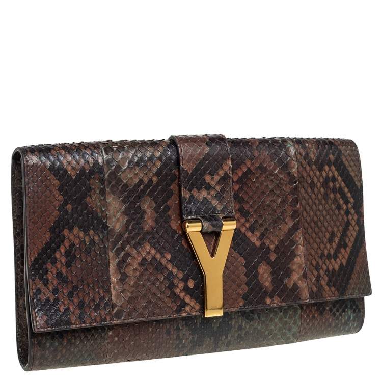 Pre Owned Yves Saint Laurent Brown Python Y-Ligne Clutch