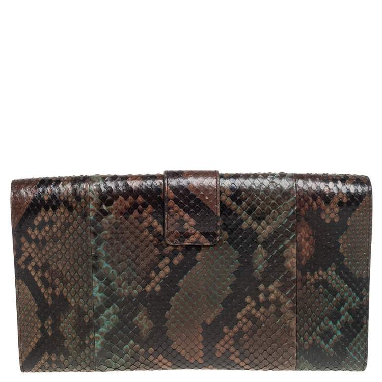 Pre Owned Yves Saint Laurent Brown Python Y-Ligne Clutch