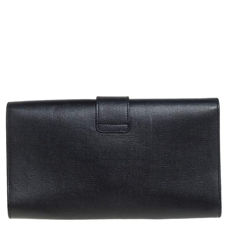 Pre Owned Yves Saint Laurent Black Textured Leather Y-Ligne Clutch