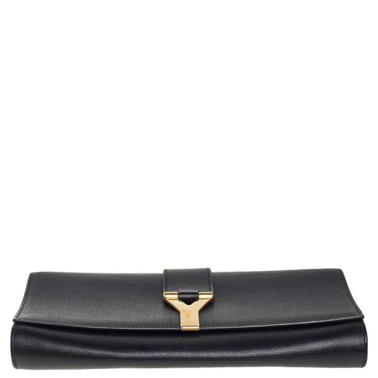 Pre Owned Yves Saint Laurent Black Textured Leather Y-Ligne Clutch