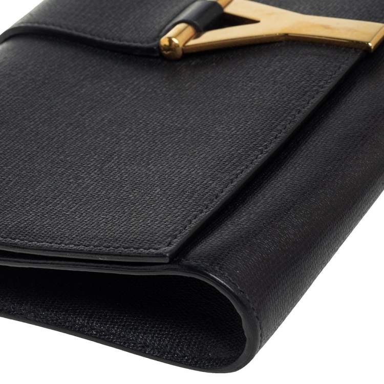 Pre Owned Yves Saint Laurent Black Textured Leather Y-Ligne Clutch