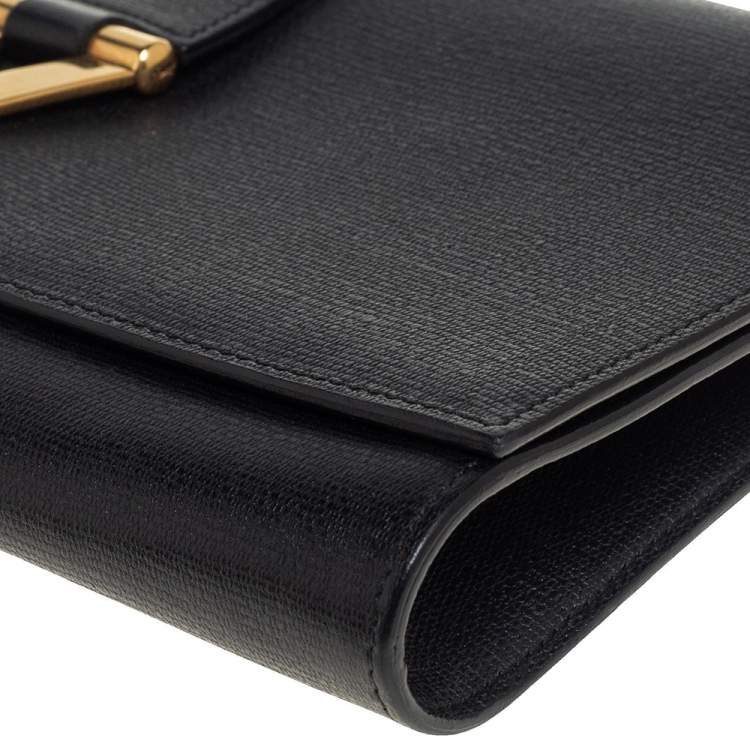 Pre Owned Yves Saint Laurent Black Textured Leather Y-Ligne Clutch
