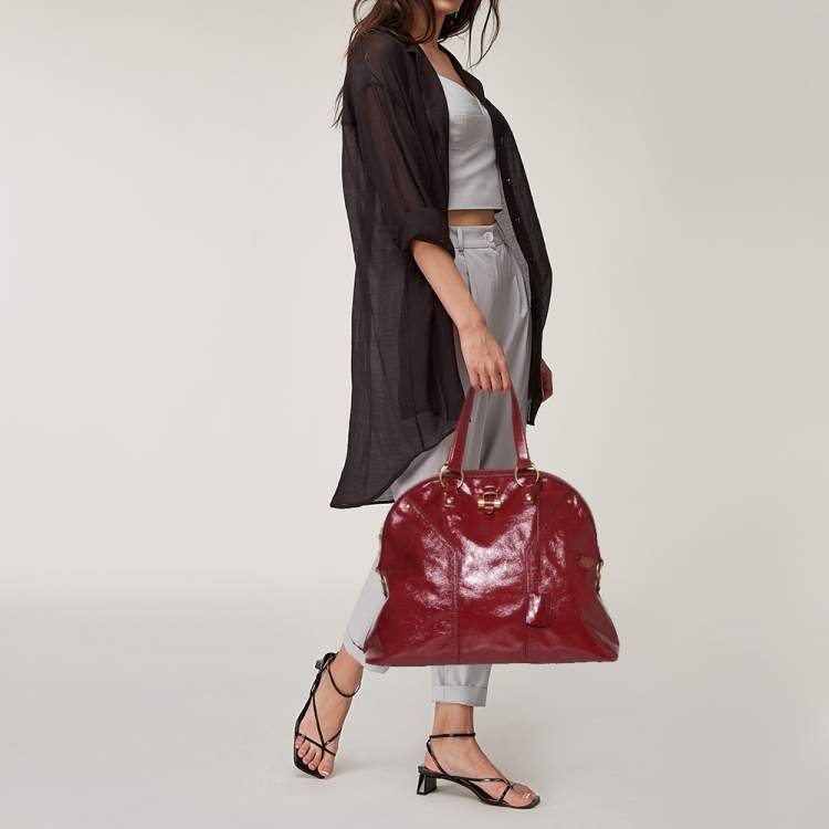 Pre Owned Yves Saint Laurent Dark Red Patent Leather Large Muse Satchel