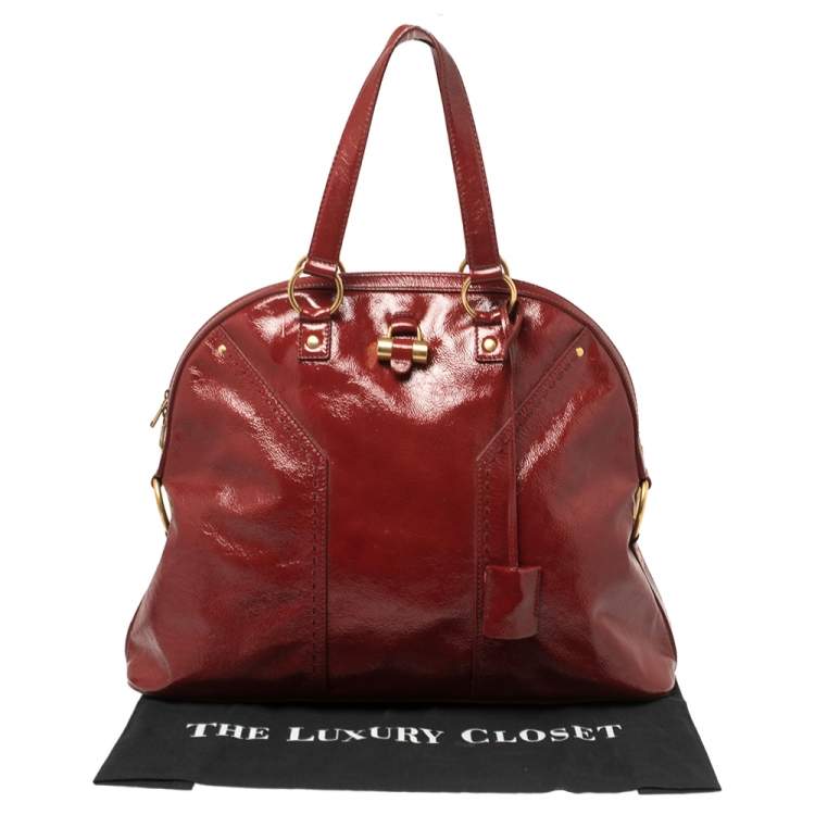 Pre Owned Yves Saint Laurent Dark Red Patent Leather Large Muse Satchel