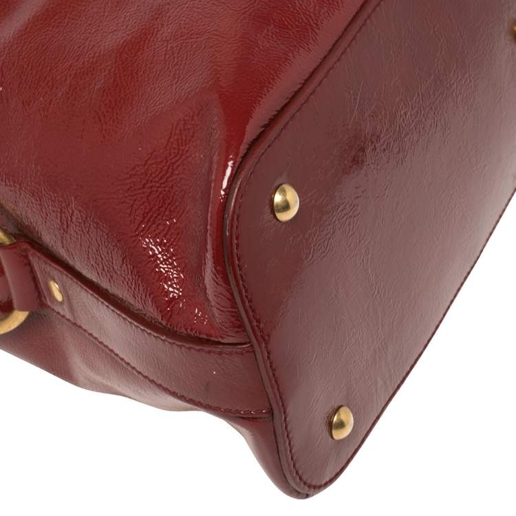 Pre Owned Yves Saint Laurent Dark Red Patent Leather Large Muse Satchel