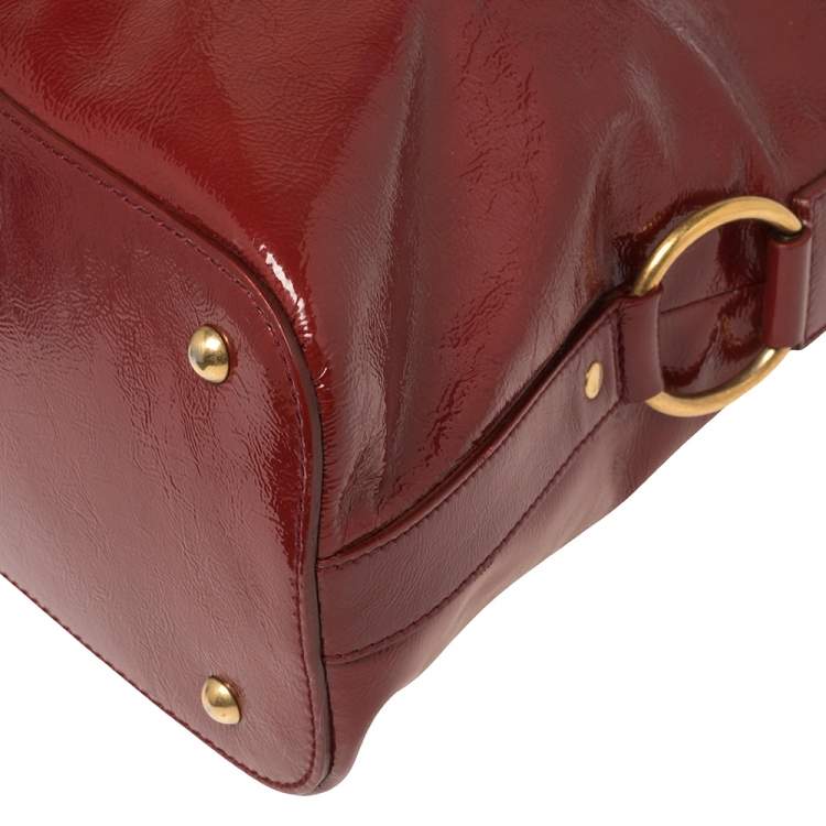 Pre Owned Yves Saint Laurent Dark Red Patent Leather Large Muse Satchel