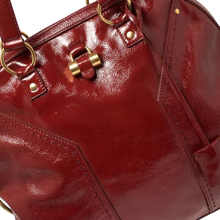 Pre Owned Yves Saint Laurent Dark Red Patent Leather Large Muse Satchel