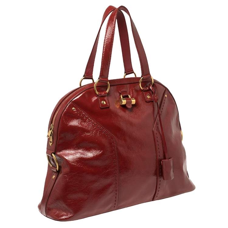 Pre Owned Yves Saint Laurent Dark Red Patent Leather Large Muse Satchel