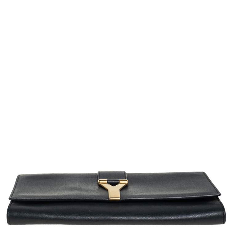 Pre Owned Yves Saint Laurent Black Textured Leather Y-Ligne Clutch
