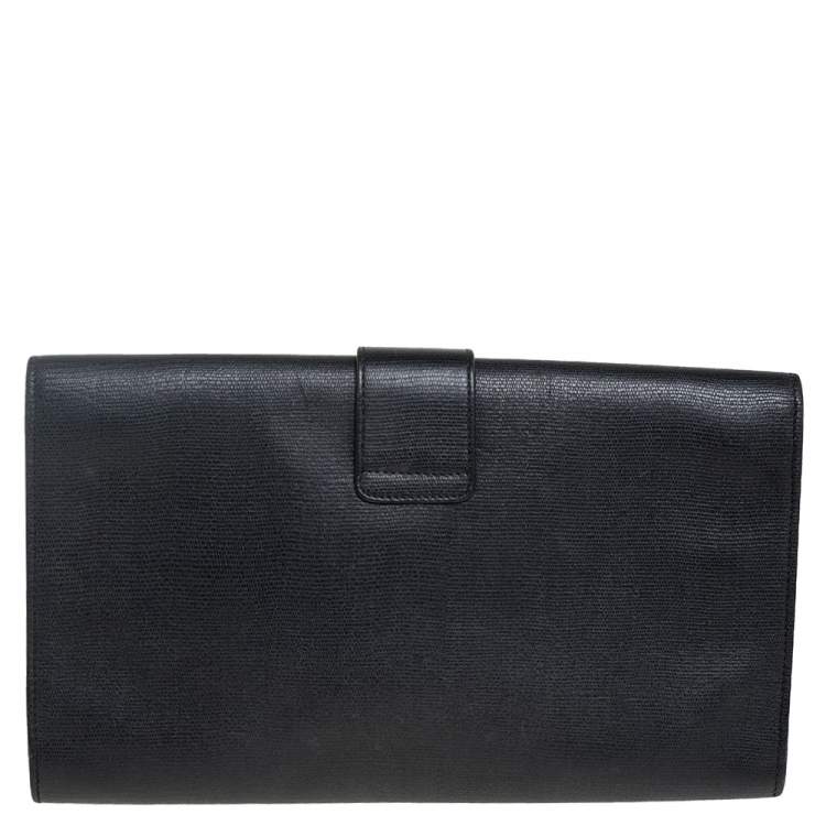 Pre Owned Yves Saint Laurent Black Textured Leather Y-Ligne Clutch