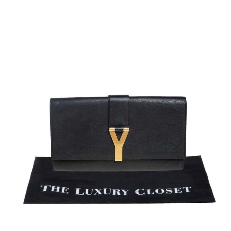 Pre Owned Yves Saint Laurent Black Textured Leather Y-Ligne Clutch