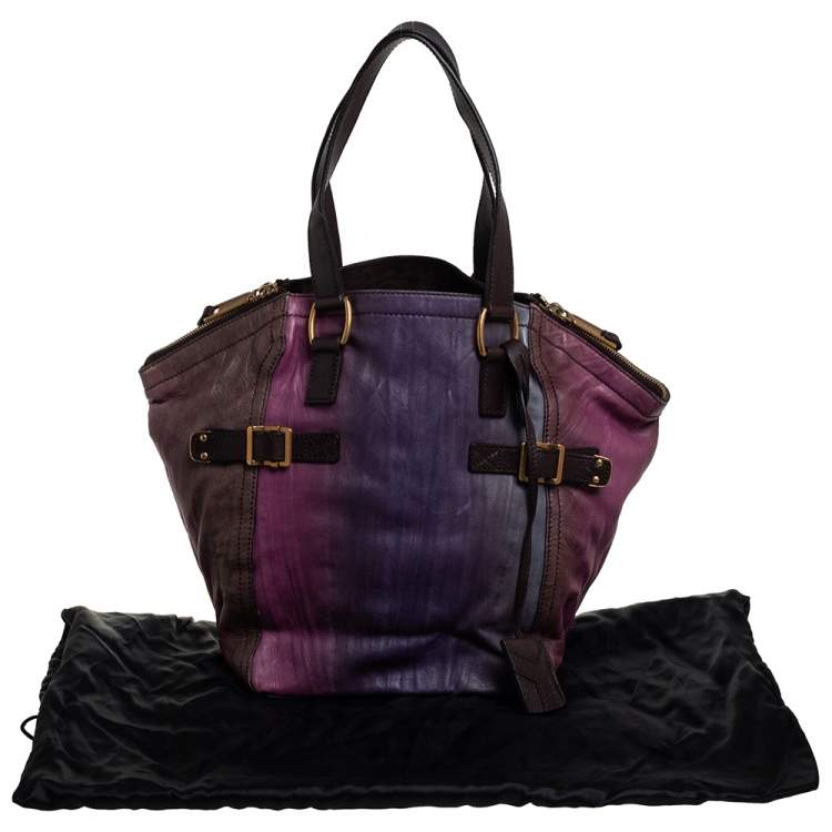 Pre Owned Yves Saint Laurent Multicolor Crease Leather Small Downtown Tote