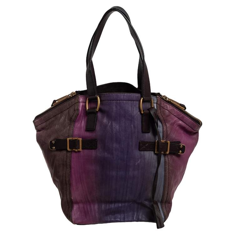 Pre Owned Yves Saint Laurent Multicolor Crease Leather Small Downtown Tote