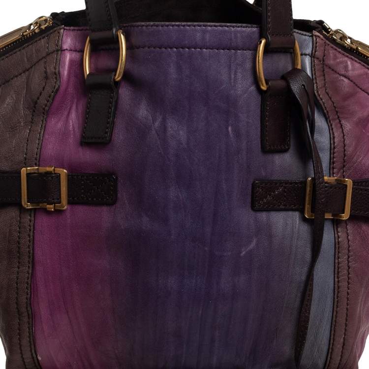 Pre Owned Yves Saint Laurent Multicolor Crease Leather Small Downtown Tote