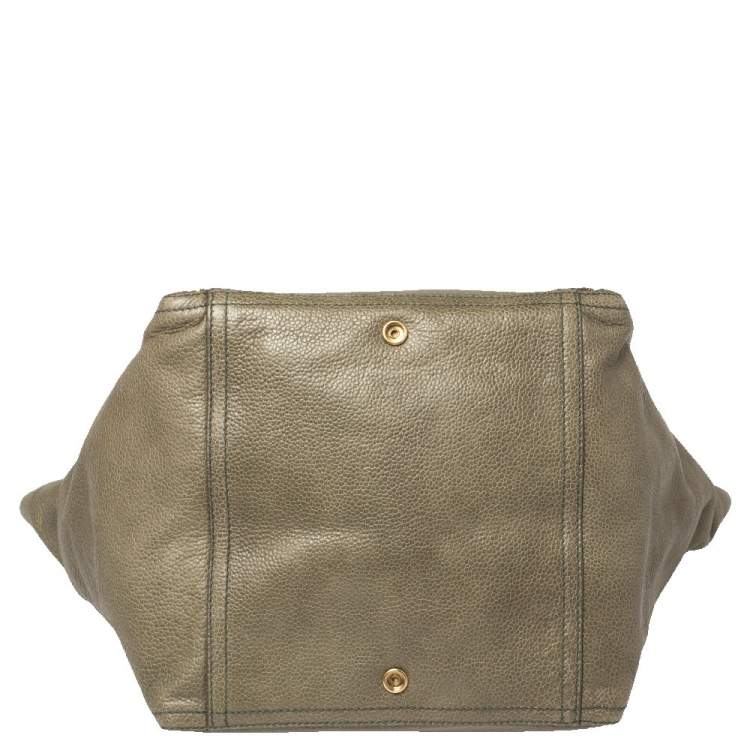 Pre Owned Yves Saint Laurent Military Green Leather Large Downtown Tote