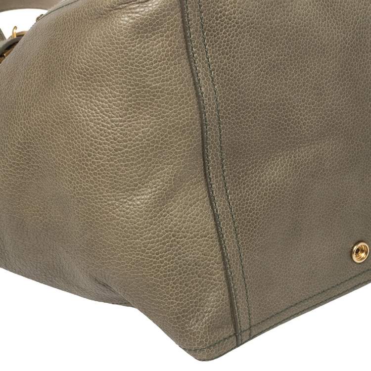 Pre Owned Yves Saint Laurent Military Green Leather Large Downtown Tote