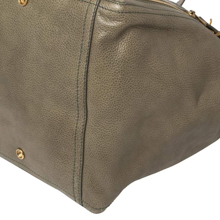 Pre Owned Yves Saint Laurent Military Green Leather Large Downtown Tote