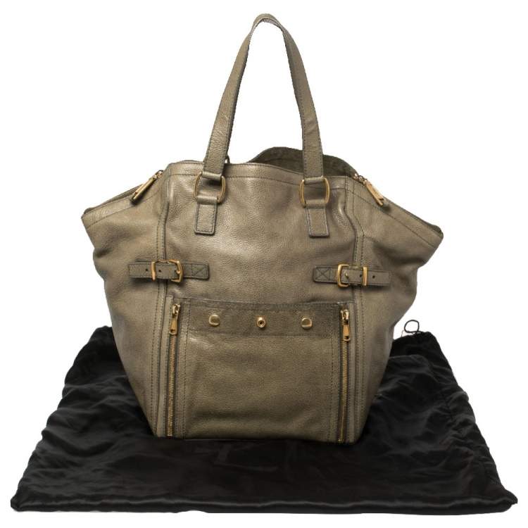 Pre Owned Yves Saint Laurent Military Green Leather Large Downtown Tote