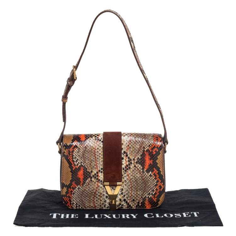 Pre Owned Yves Saint Laurent Multicolor Python and Suede Medium Chyc Flap Bag