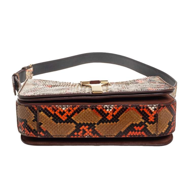 Pre Owned Yves Saint Laurent Multicolor Python and Suede Medium Chyc Flap Bag