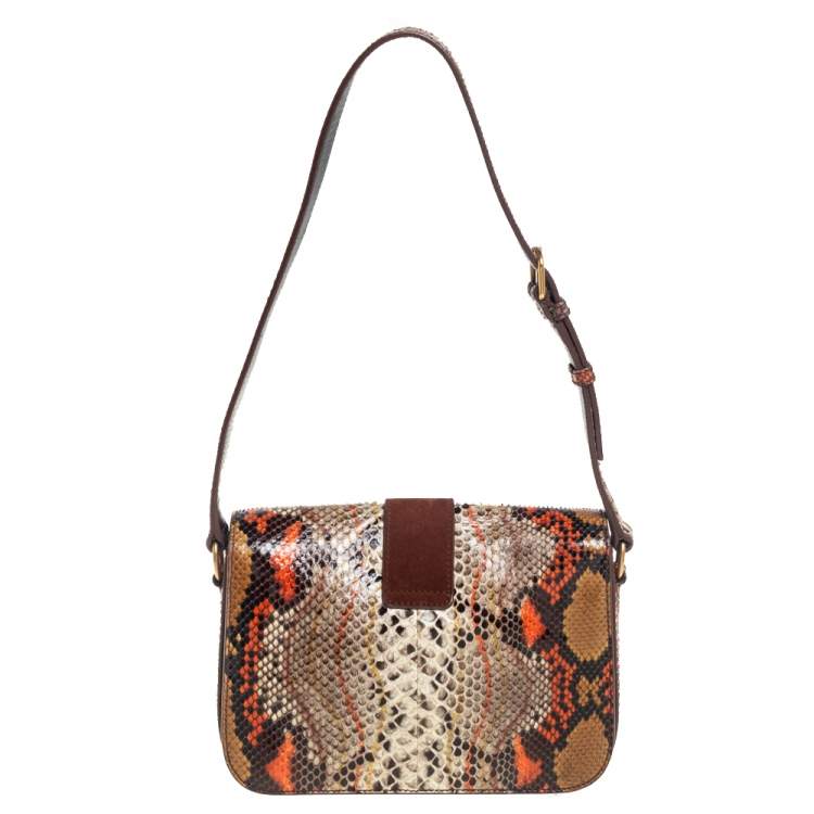 Pre Owned Yves Saint Laurent Multicolor Python and Suede Medium Chyc Flap Bag