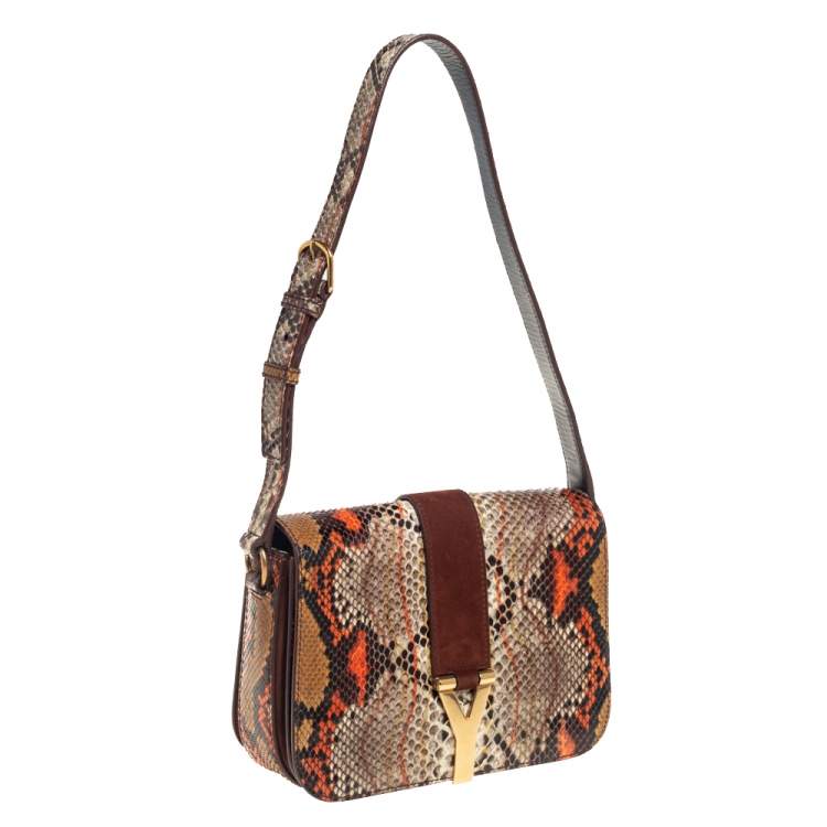 Pre Owned Yves Saint Laurent Multicolor Python and Suede Medium Chyc Flap Bag