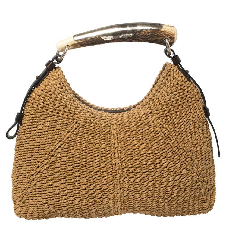 مملوكة مسبقًا Yves Saint Laurent Tan Raffia Mombasa Hobo