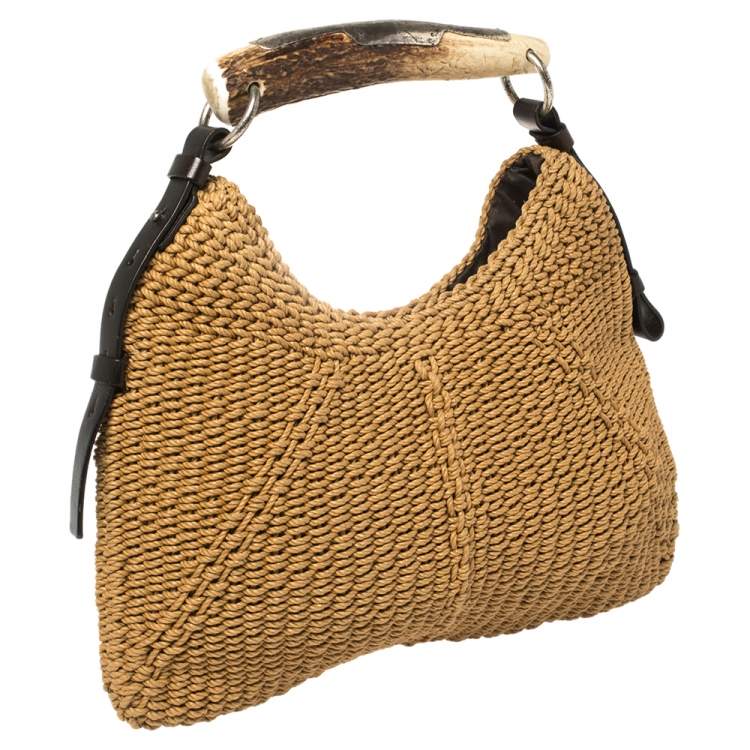 مملوكة مسبقًا Yves Saint Laurent Tan Raffia Mombasa Hobo