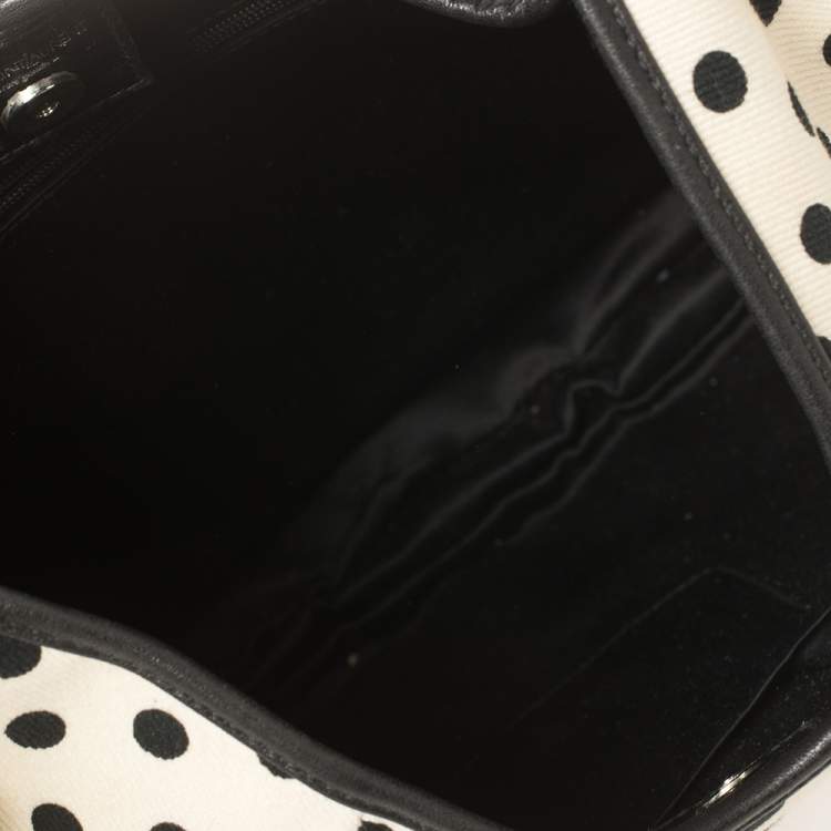 Pre Owned Yves Saint Laurent White/Black Fabric Polka Dot Mombasa Hobo