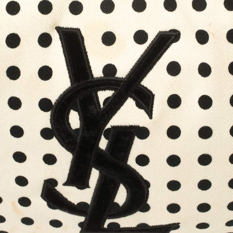 Pre Owned Yves Saint Laurent White/Black Fabric Polka Dot Mombasa Hobo