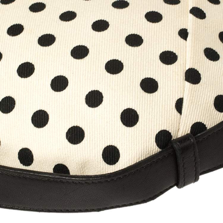 Pre Owned Yves Saint Laurent White/Black Fabric Polka Dot Mombasa Hobo
