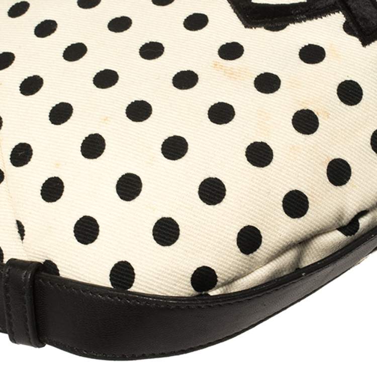 Pre Owned Yves Saint Laurent White/Black Fabric Polka Dot Mombasa Hobo