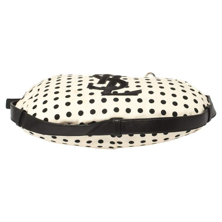 Pre Owned Yves Saint Laurent White/Black Fabric Polka Dot Mombasa Hobo
