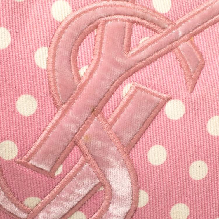 Pre Owned Yves Saint Laurent Pink//White Fabric Polka Dot Mombasa Hobo 