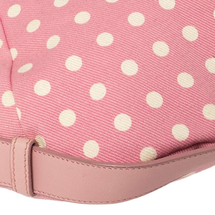Pre Owned Yves Saint Laurent Pink//White Fabric Polka Dot Mombasa Hobo 