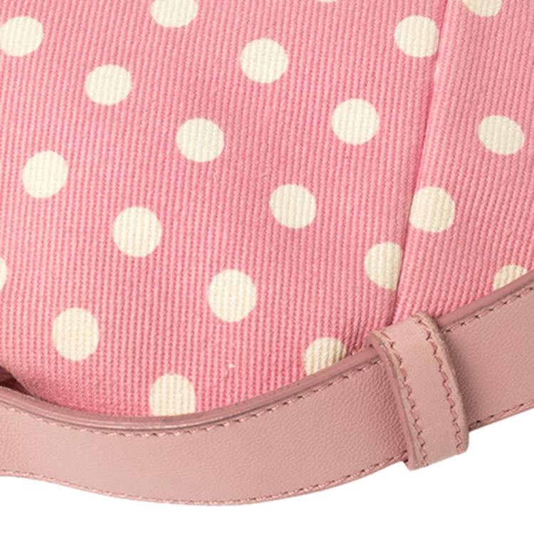 Pre Owned Yves Saint Laurent Pink//White Fabric Polka Dot Mombasa Hobo 