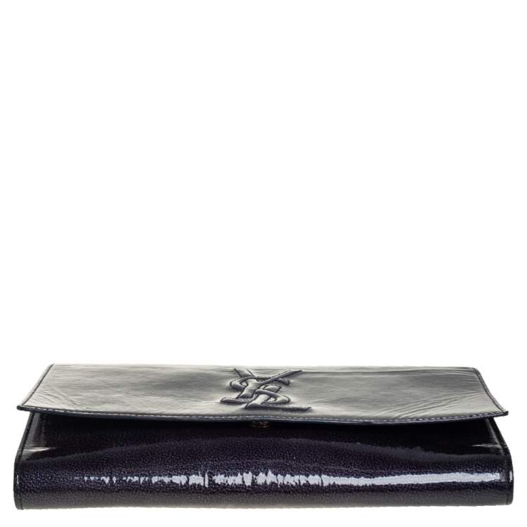 Pre Owned Yves Saint Laurent Blue Patent Leather Belle De Jour Flap Clutch