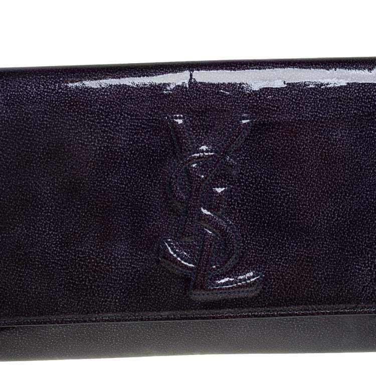 Pre Owned Yves Saint Laurent Blue Patent Leather Belle De Jour Flap Clutch