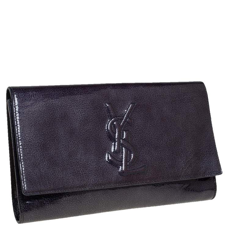 Pre Owned Yves Saint Laurent Blue Patent Leather Belle De Jour Flap Clutch