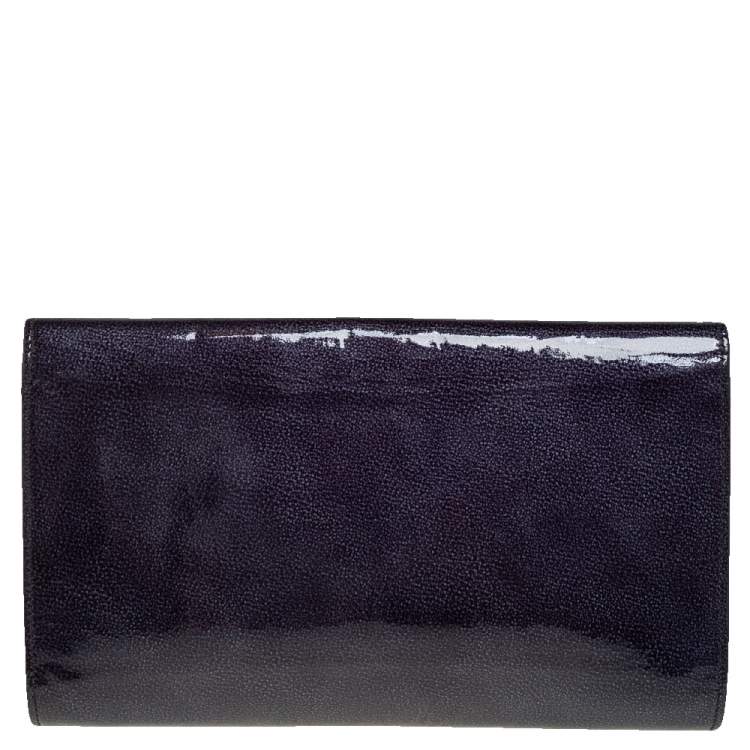 Pre Owned Yves Saint Laurent Blue Patent Leather Belle De Jour Flap Clutch