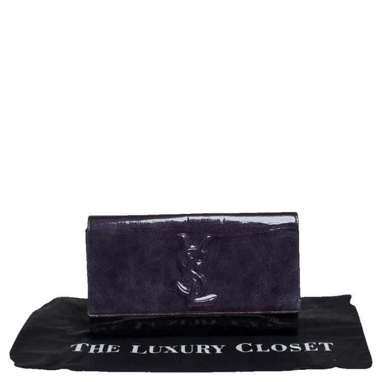 Pre Owned Yves Saint Laurent Blue Patent Leather Belle De Jour Flap Clutch
